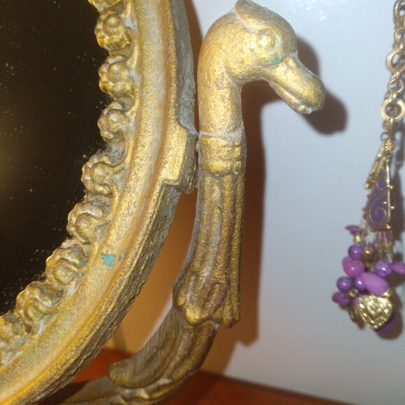Antique Cast Iron Swivel Vanity Mirror antique brushed gold finish - Picture 3 of 7